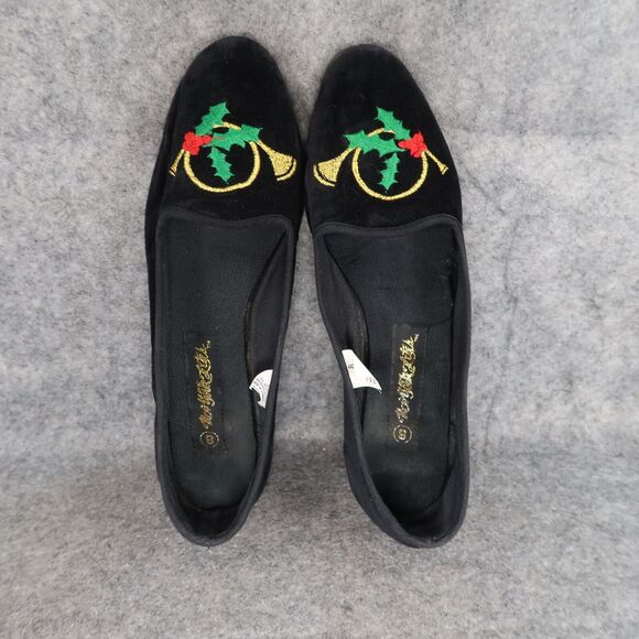 New York Lites Shoes Womens 8 Slippers Velvet Embroidered Horn Holly Black Flats - Picture 8 of 16